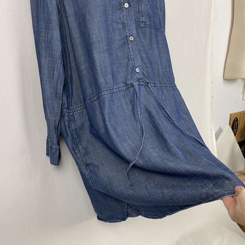 Gap Shirt Dress Womens XL Blue Chambray Tencel Cinched Waist Pockets Long Sleeve - Picture 4 of 16